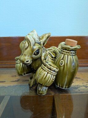 Vintage Ceramic Cruet Green Donkey Carrying Oil, Vinegar, Salt, Pepper